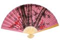 Веер  большой настенный шелковый  "Стебли бамбука  " на розовом  фоне  90х160 см